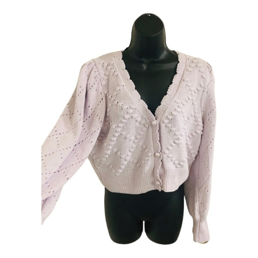 Jessica Simpson purple‎ perforated & puffy pearl button feminine cardigan size M